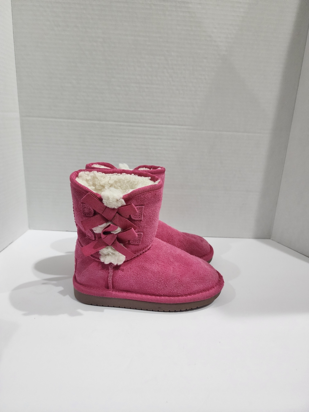 Koolaburra Ugg Kids Pink Faux-Suede Bow Accent Winter Boots